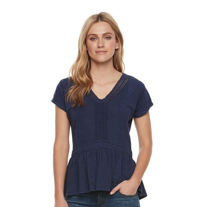 Women's Sonoma Goods For Life&trade; Ricrac Peplum Tee, Size: Xs, Dark Blue