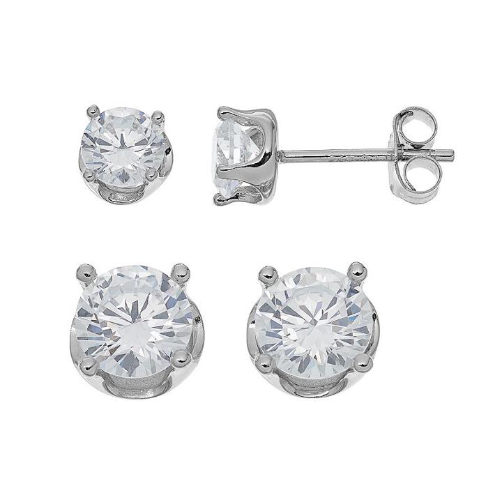 Primrose Sterling Silver Cubic Zirconia Crown Stud Earring Set, Women's, White