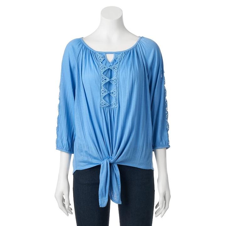 Women's French Laundry Embroidered Knot-front Top, Size: Xl, Brt Blue