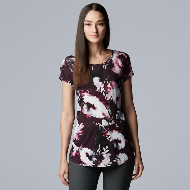 Women's Simply Vera Vera Wang Essential Print Scoopneck Tee, Size: Xxl, Drk Purple