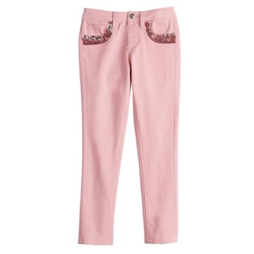 Girls 4-10 Sonoma Goods For Life&reg; Sequin Jeggings, Size: 7, Light Pink