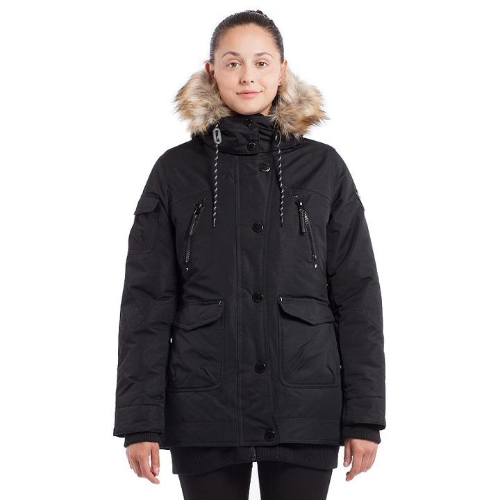 Women's Noize Hooded Mid-length Parka, Size: Medium, Black