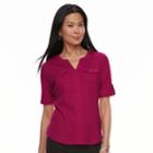 Petite Croft & Barrow&reg; Splitneck Button-tab Tee, Women's, Size: L Petite, Med Pink