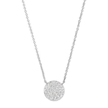 Silver Luxuries Silver Tone Crystal Disc Pendant Necklace, Women's, White