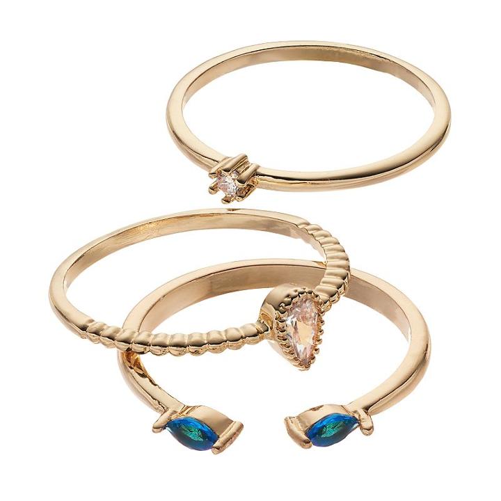 Lc Lauren Conrad Cubic Zirconia Marquise, Round & Teardrop Ring Set, Women's, Size: 7, Blue