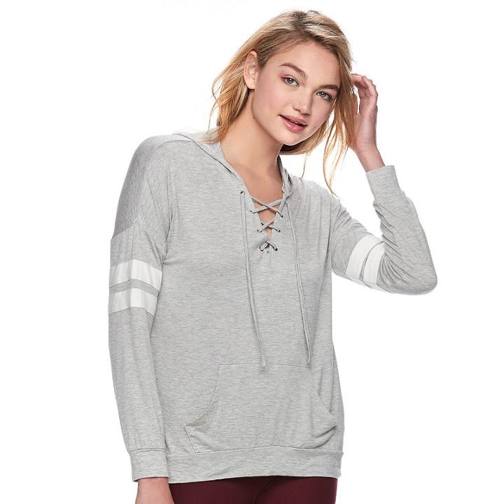 Juniors' Pink Republic Lace-up Long Sleeve Hoodie, Teens, Size: Large, Silver