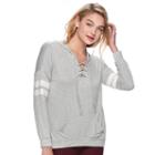 Juniors' Pink Republic Lace-up Long Sleeve Hoodie, Teens, Size: Large, Silver