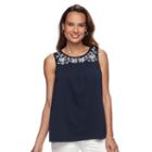 Women's Croft & Barrow&reg; Embroidered Tank, Size: Medium, Blue