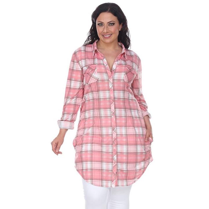 Plus Size White Mark Plaid Flannel Tunic, Women's, Size: 3xl, Pink Other