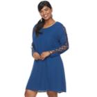 Juniors' Plus Size Liberty Love Lace-up Sleeve Shift Dress, Teens, Size: 1xl, Blue (navy)