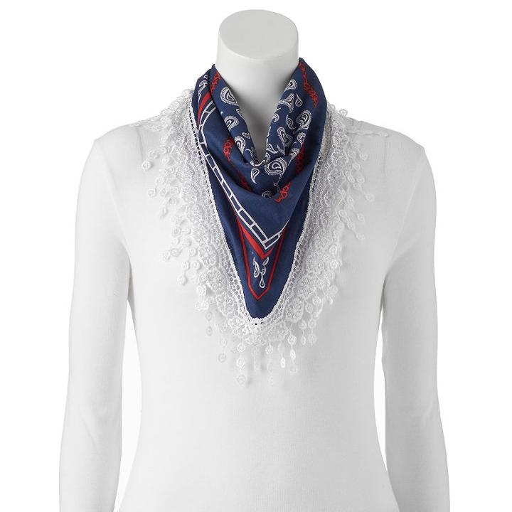 Mudd&reg; Paisley Crochet Square Scarf, Women's, Blue (navy)