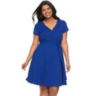 Juniors' Plus Size Wrapper Short Sleeve Wrap Dress, Teens, Size: 2xl, Med Blue