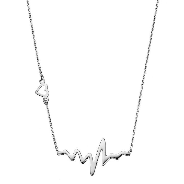 Sterling Silver Heartbeat Necklace, Women's, Size: 18, Grey