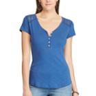 Women's Chaps Lace Yoke Henley, Size: Small, Blue