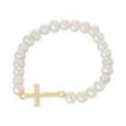 Junior Jewels Kids' Freshwater Cultured Pearl Sideways Cross Stretch Bracelet, Girl's, Size: 4.5, White