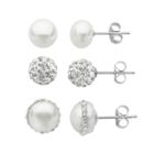 Pearlustre By Imperial Sterling Silver Crystal & Freshwater Cultured Pearl Stud Earring Set, Women's, White