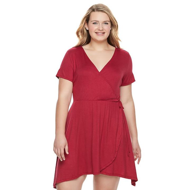 Juniors' Plus Size Living Doll Shark-bite Wrap Dress, Teens, Size: 1xl, Dark Pink