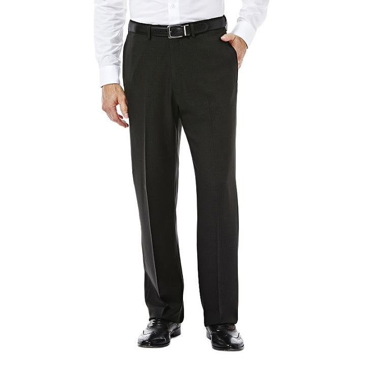 Men's Haggar Eclo Stria Classic-fit Flat-front Dress Pants, Size: 42x30, Black