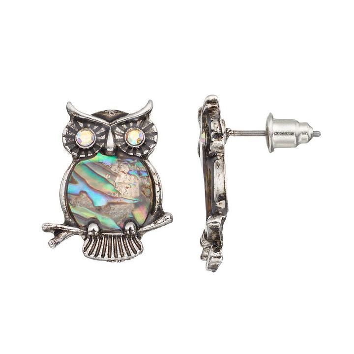 Mudd&reg; Simulated Abalone Owl Drop Earrings, Girl's, Multicolor
