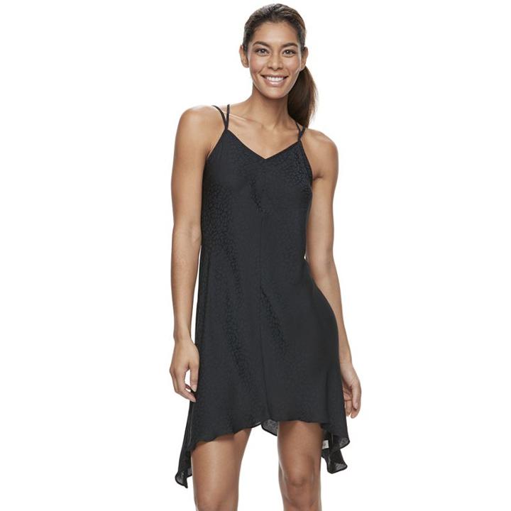 Women's Apt. 9&reg; Satin Sharkbite Slip Dress, Size: Medium, Black