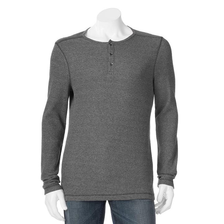 Big & Tall Apt. 9&reg; Modern-fit Waffle-weave Thermal Henley, Men's, Size: L Tall, Grey