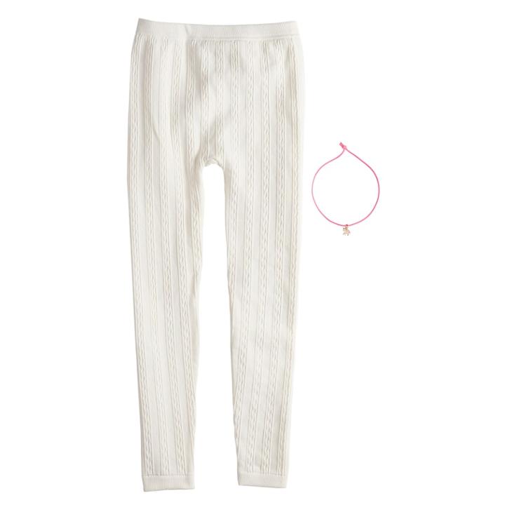 Girls 4-14 Skinny Cable Fleece-lined Leggings With Necklace, Size: Xs-s, White
