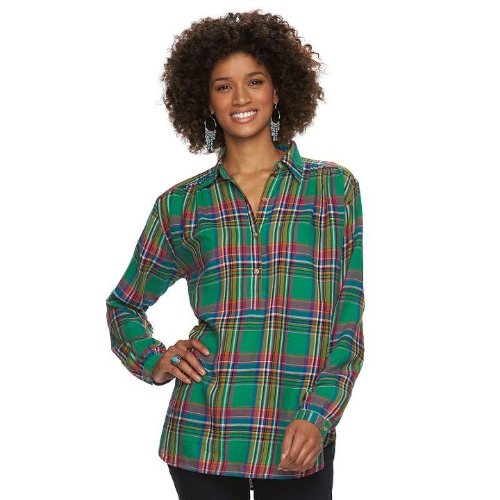 Women's Chaps Plaid Button-down Shirt, Size: Medium, Green Oth
