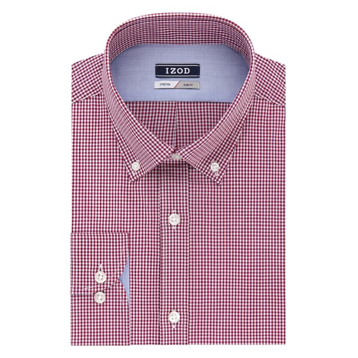 Men's Izod Slim-fit Button-down Collar Wrinkle-free Dress Shirt, Size: 17.5 36/37, Red