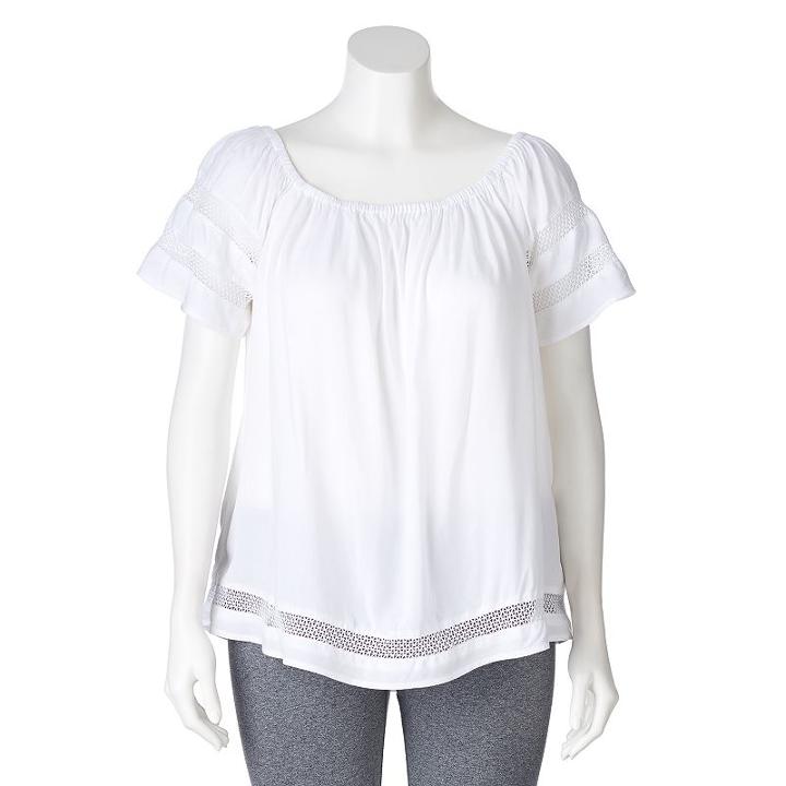 Juniors' Plus Size So&reg; Crochet Off-the-shoulder Top, Size: 3xl, White
