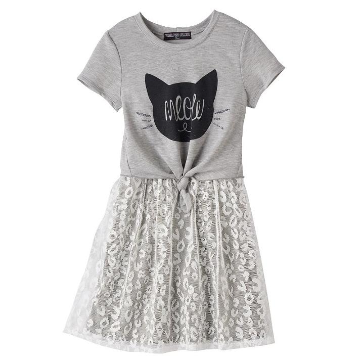 Girls 7-16 Three Pink Hearts Tie Front Top & Overlay Skirt Dress, Girl's, Size: 7, Med Grey