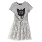 Girls 7-16 Three Pink Hearts Tie Front Top & Overlay Skirt Dress, Girl's, Size: 7, Med Grey