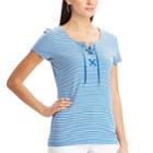 Women's Chaps Print Lace-up Tee, Size: Small, Blue