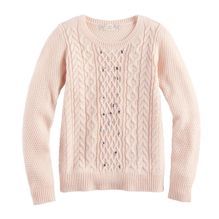 Girls 7-16 & Plus Size Pink Republic Embellished Cable Knit Sweater, Size: Large, Pink Other
