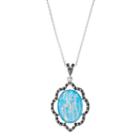 Sterling Silver Simulated Opal & Marcasite Oval Pendant Necklace, Women's, Blue