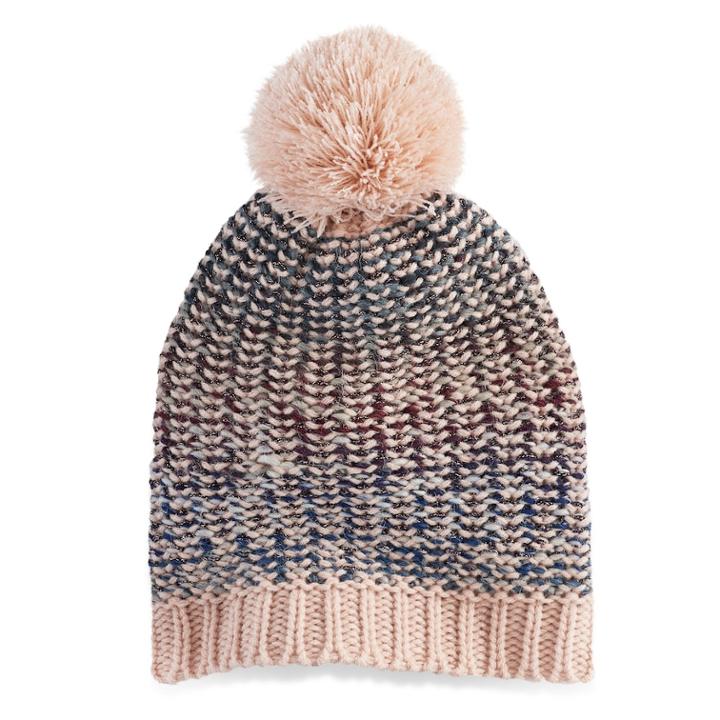 Madden Nyc Women's Lined Spectrum Knit Pom Pom Beanie, Med Pink