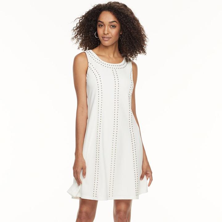 Women's Nina Leonard Embellished A-line Crepe Dress, Size: Xl, Natural