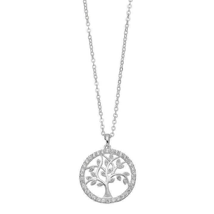Silver Expressions By Larocks Silver Plated Cubic Zirconia Family Tree Pendant, Women's, White
