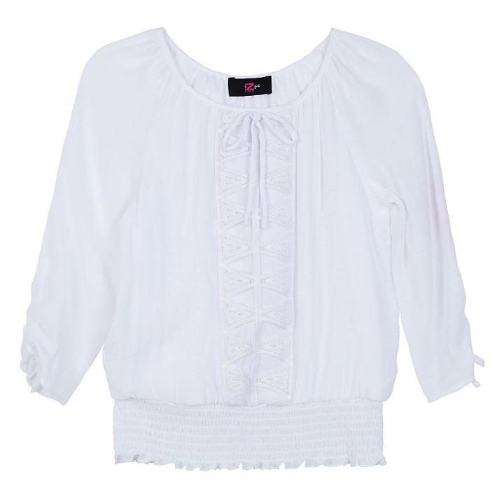 Girls 7-16 Iz Amy Byer 3/4-length Sleeve Smocked Gauze Peasant Top, Girl's, Size: Small, White