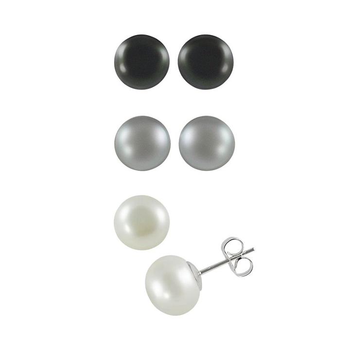 Sterling Silver Dyed Freshwater Cultured Pearl Stud Earring Set, Women's, Multicolor