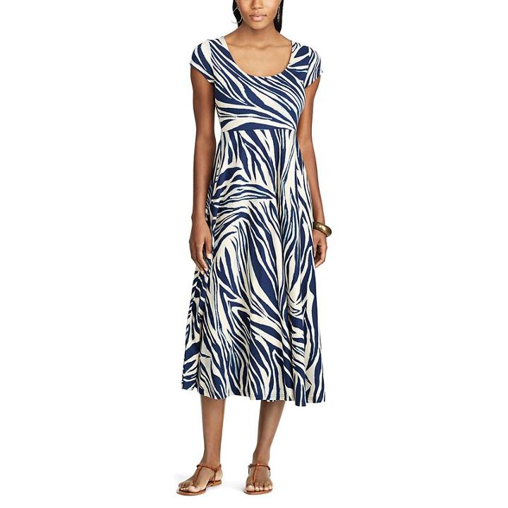 Women's Chaps Print Short Sleeve Dress, Size: Large, Pink Ovrfl
