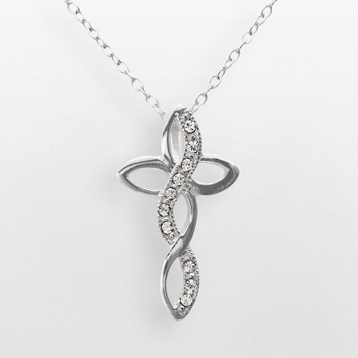 Sterling Silver Crystal Infinity Cross Pendant, Women's, Size: 18, White