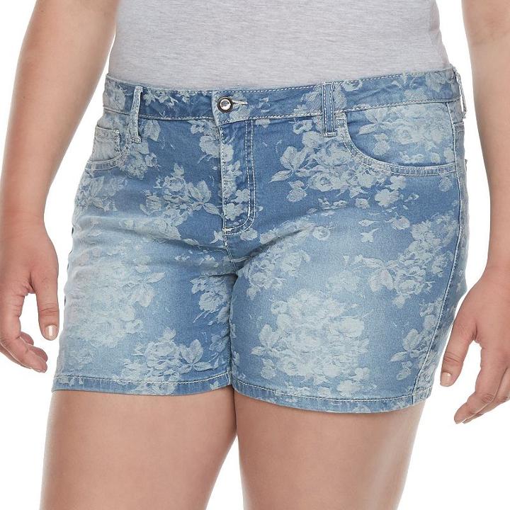 Juniors' Plus Size Candie's&reg; Floral Jean Shortie Shorts, Girl's, Size: 22 W, Med Blue