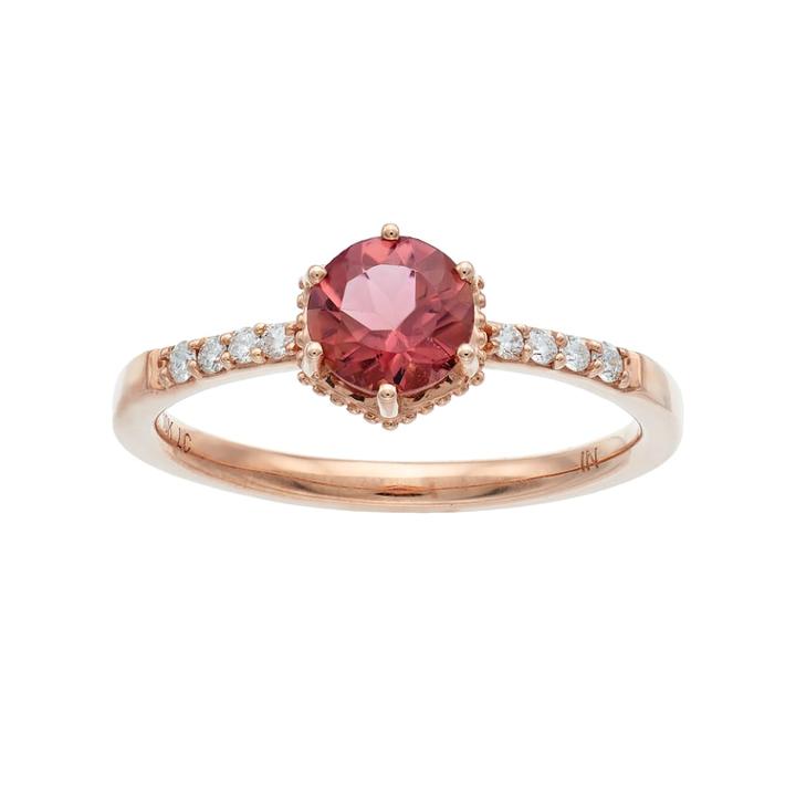 Lc Lauren Conrad 10k Rose Gold Tourmaline & 1/10 Carat T.w. Diamond Ring, Women's, Size: 9, Pink