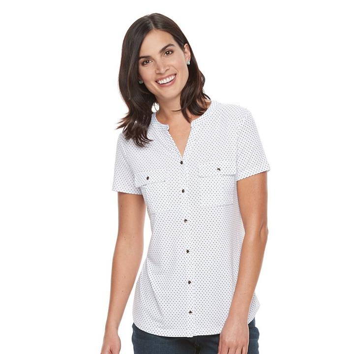 Women's Croft & Barrow&reg; Knit Button-front Shirt, Size: Medium, Natural