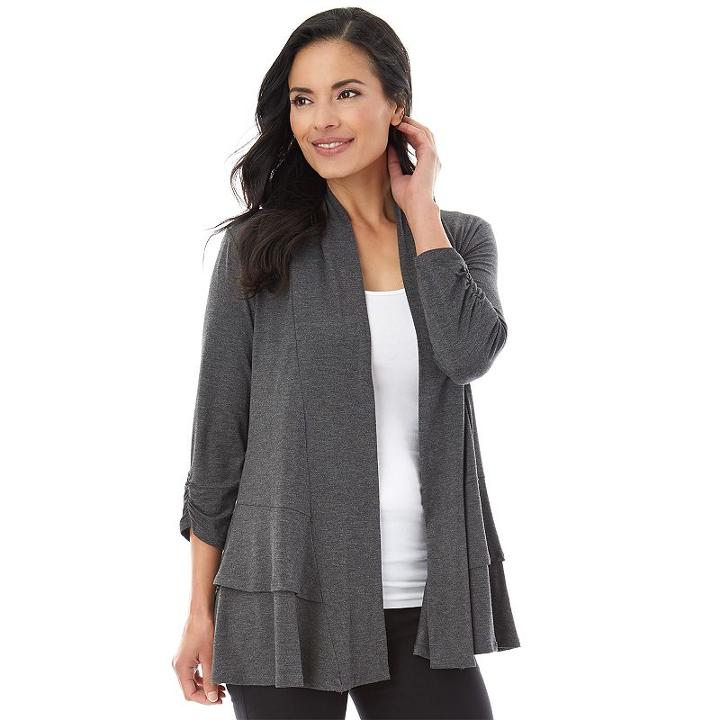 Women's Ab Studio Tiered Hem Cardigan, Size: Xlrg Av/rg, Dark Grey