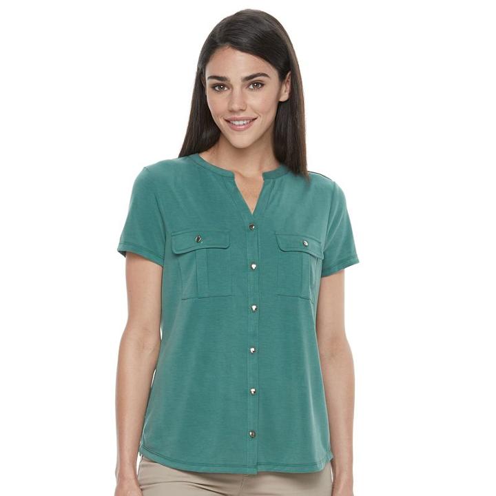 Petite Croft & Barrow&reg; Button-down Pocket Shirt, Women's, Size: S Petite, Green