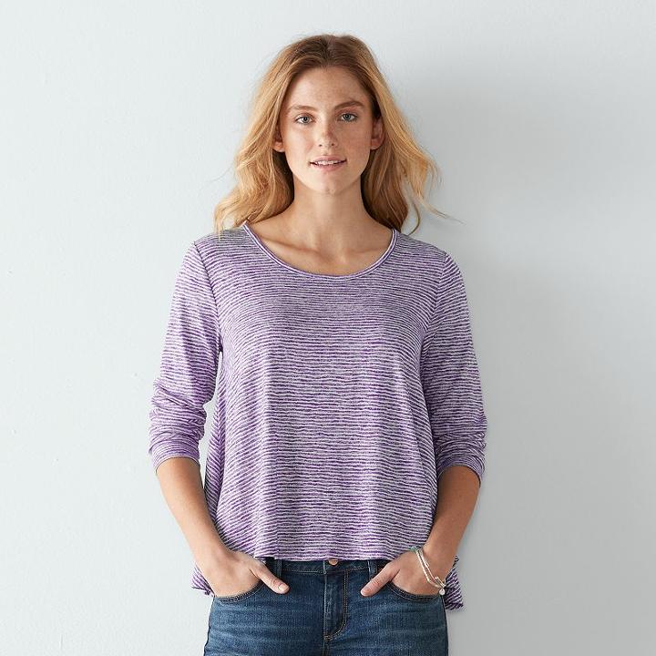 Women's Sonoma Goods For Life&trade; Lace-up Striped Top, Size: Xl, Med Purple