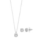 Brilliance Silver Plated Round Pendant & Stud Earrings Set With Swarovski Crystals, Women's, White