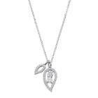 Intertwined Sterling Silver Cubic Zirconia 2-stone Leaf Charm Pendant, Women's, Size: 18, White