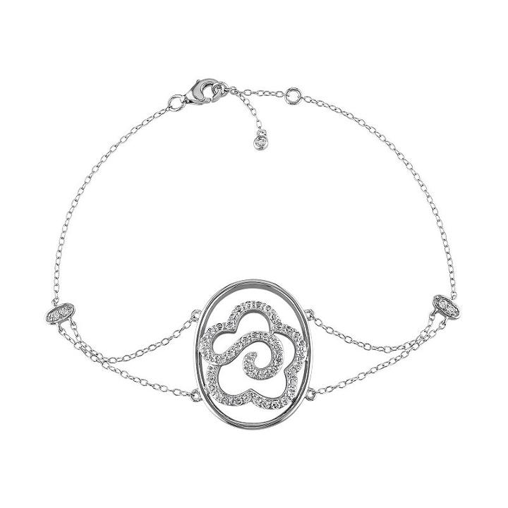 White Topaz Sterling Silver Flower Bracelet, Women's, Size: 8